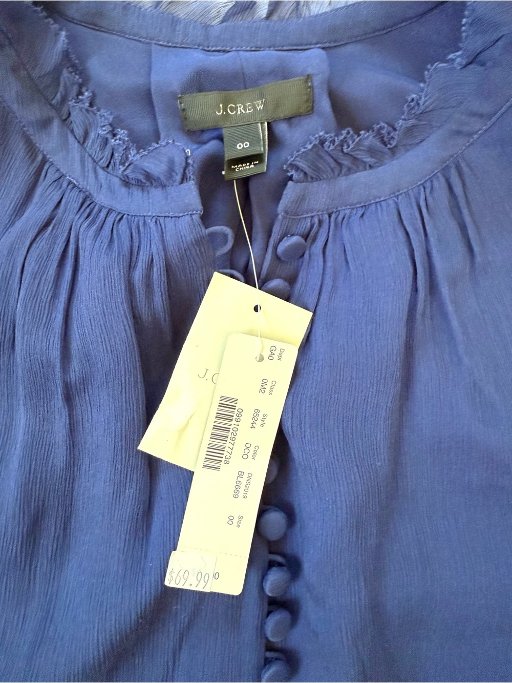 JCREW Sleeveless Button Front Blouse |Ruffle Neck Chiffon Top | Size 00 NWT - Picture 5 of 7